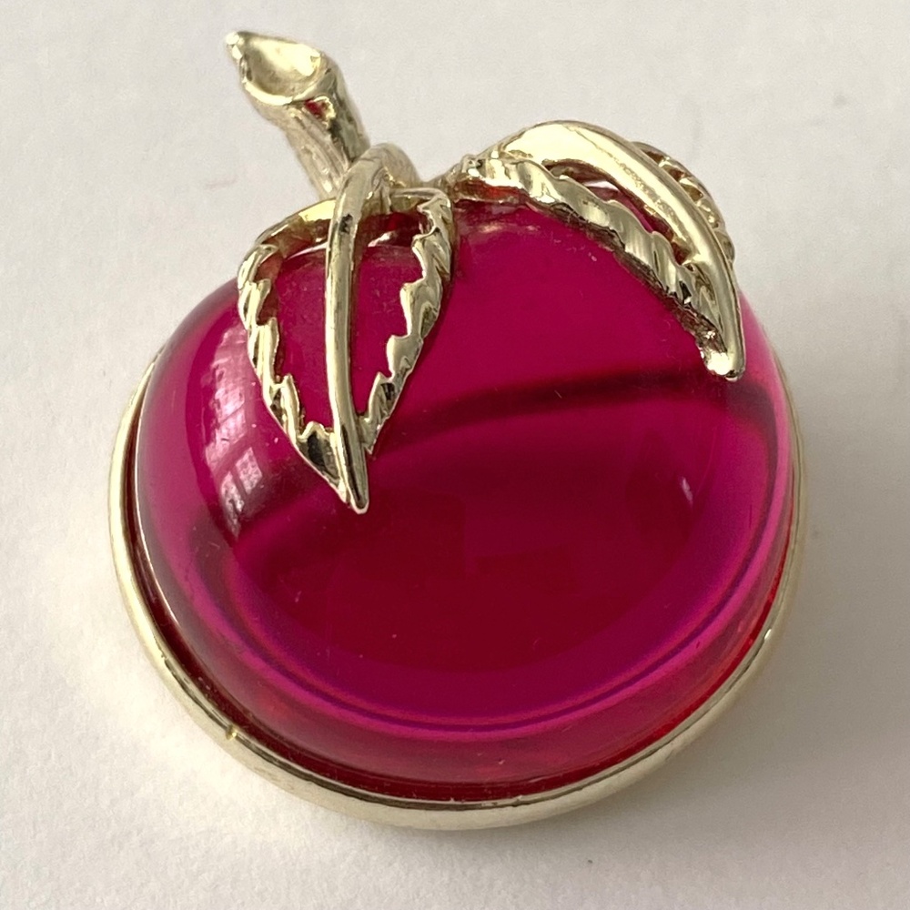 Vintage Sarah Coventry lucite pink apple jelly belly gold tone brooch pin back - Picture 4 of 10